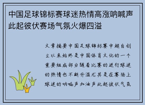 中国足球锦标赛球迷热情高涨呐喊声此起彼伏赛场气氛火爆四溢